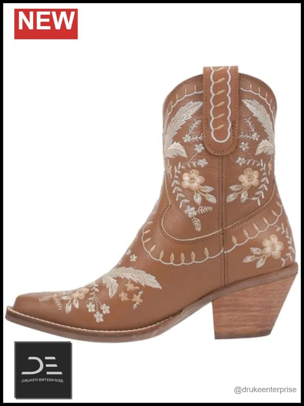 Women's Embroidered Snip Toe Cowboy Booties Leather Pull-On Block Heel
